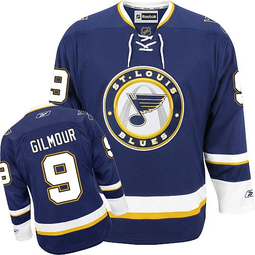 Men's Reebok St. Louis Blues 9 Doug Gilmour Navy Blue Third Jersey - Premier Men's Reebok St. Louis Blues 9 Doug Gilmour Navy Blue Third Jersey - Premier