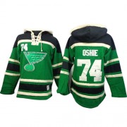 Men's Old Time Hockey St. Louis Blues 74 T.J Oshie Green St. Patrick's Day McNary Lace Hoodie Jersey - Authentic