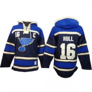 Men's Old Time Hockey St. Louis Blues 16 Brett Hull Navy Blue Sawyer Hooded Sweatshirt Jersey - Authentic