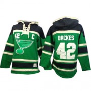 Men's Old Time Hockey St. Louis Blues 42 David Backes Green St. Patrick's Day McNary Lace Hoodie Jersey - Authentic