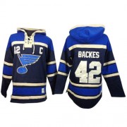 Men's Old Time Hockey St. Louis Blues 42 David Backes Navy Blue Sawyer Hooded Sweatshirt Jersey - Authentic