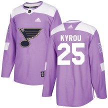 Youth Adidas St. Louis Blues Jordan Kyrou Purple Hockey Fights Cancer Jersey - Authentic