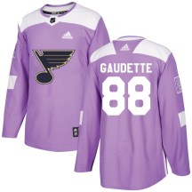 Men's Adidas St. Louis Blues Adam Gaudette Purple Hockey Fights Cancer Jersey - Authentic