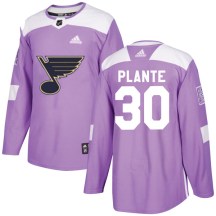 Men's Adidas St. Louis Blues Jacques Plante Purple Hockey Fights Cancer Jersey - Authentic