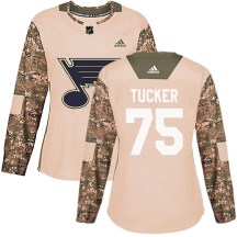 Women's Adidas St. Louis Blues Tyler Tucker Camo Veterans Day Practice Jersey - Authentic