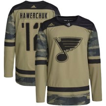Youth Adidas St. Louis Blues Dale Hawerchuk Camo Military Appreciation Practice Jersey - Authentic