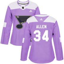 Women's Adidas St. Louis Blues Jake Allen Purple Hockey Fights Cancer Jersey - Authentic