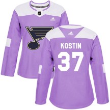 Women's Adidas St. Louis Blues Klim Kostin Purple Hockey Fights Cancer Jersey - Authentic