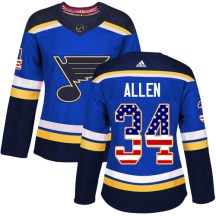 Women's Adidas St. Louis Blues Jake Allen Blue USA Flag Fashion Jersey - Authentic